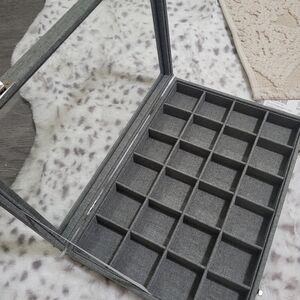 Gray Jewelry Organizer Display Case with Clear Lid